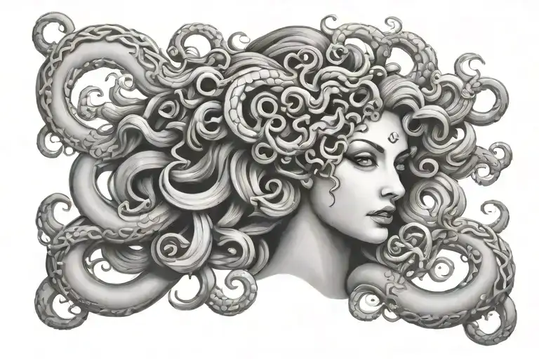 Medusa With Black Eyes Hip Tattoo Design