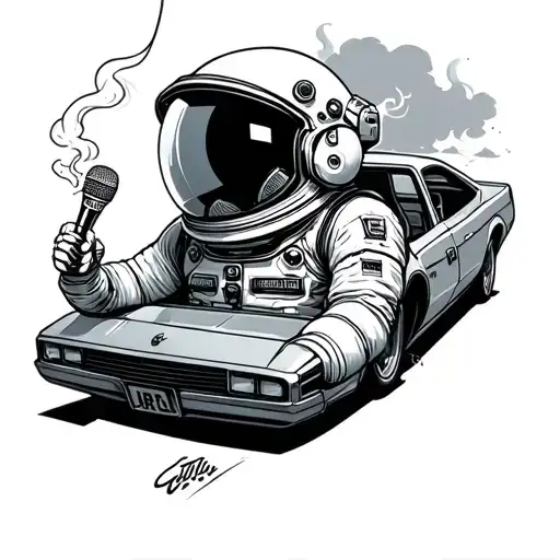Astronaut Smoking In Car With Microphone