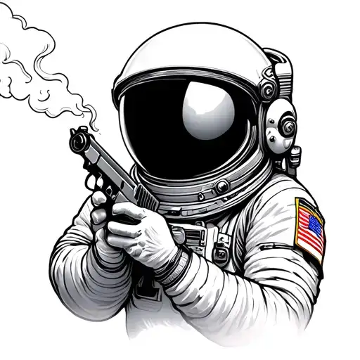 Astronaut Smoking In Car With Gun