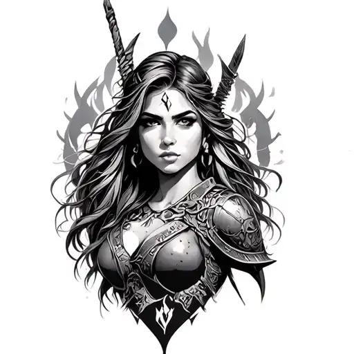 Warrior Female Tattoo Design