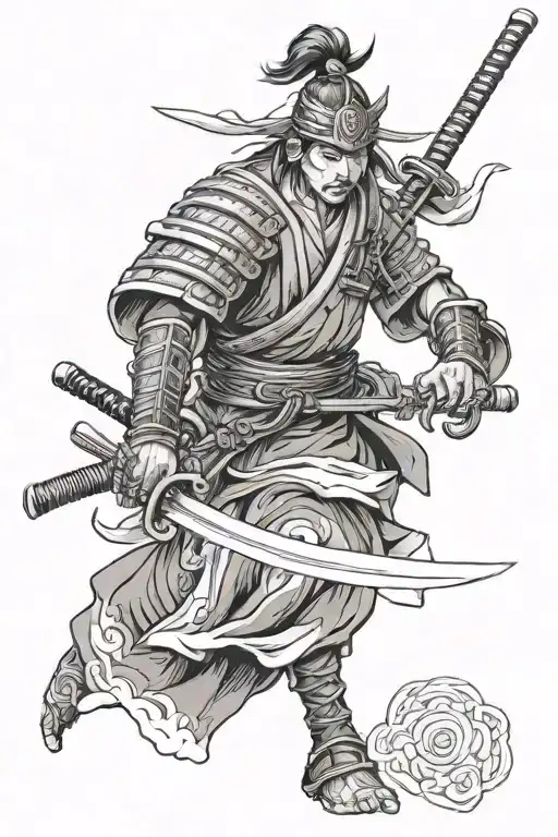 Samurai With Sword In Middle