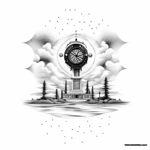 Delorian Time Machine In Front Of The Clock Tower