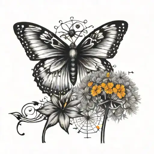 Dandelion With Small Orange And Black Butterfly And Small Autism Puzzle Piece
