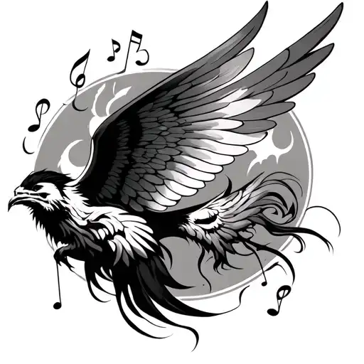Design A Tatoo Of Pheneoix With Wings Some Music Element