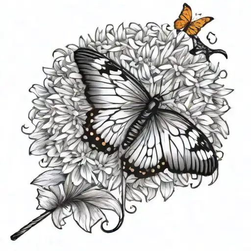 Dandelion With Small Orange And Black Butterfly And Small Autism Puzzle Piece