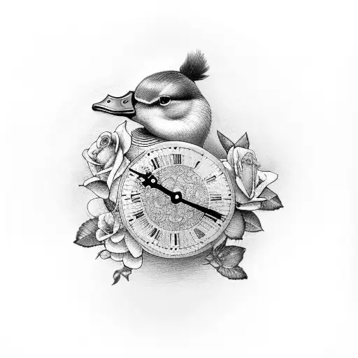 Duck With Clock And Roses