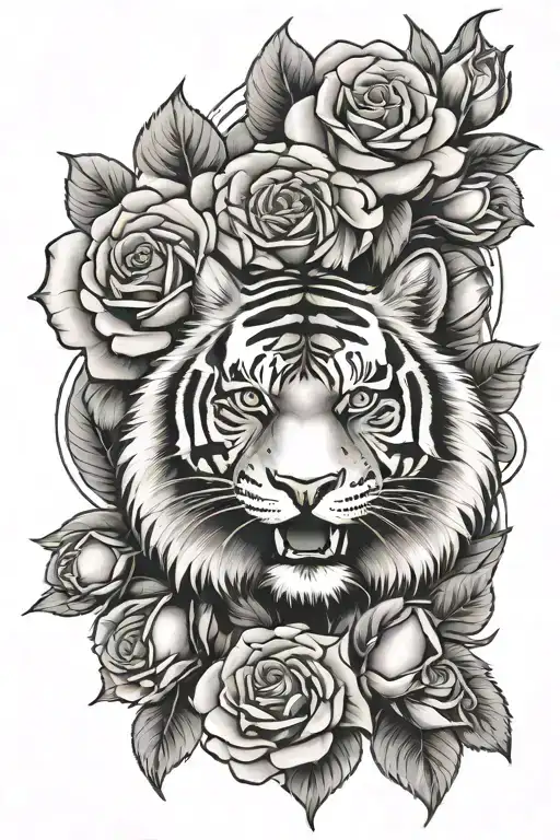 Roses Surrounding A Tiger