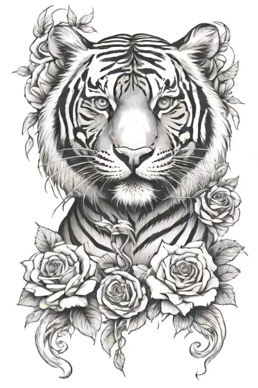 Roses Surrounding A Tiger But Covering The Tigers Eye