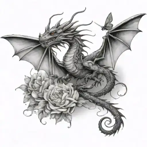 Dragon And Dragonflies Flying