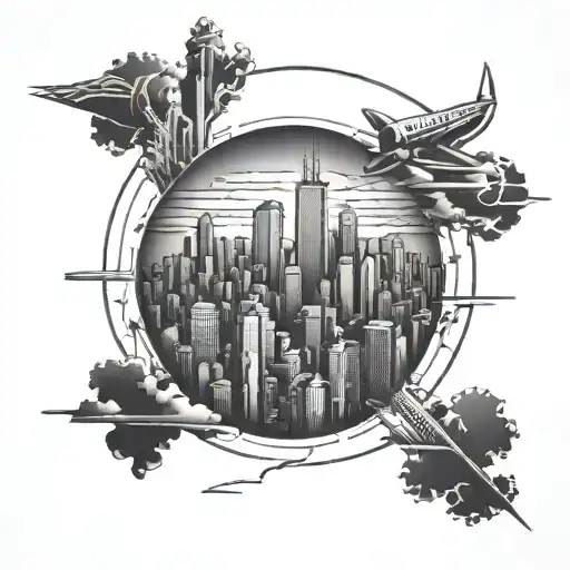 Chicago City With Sunset