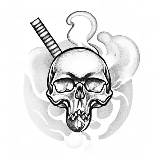 Skull With Mushrooms And Smoke