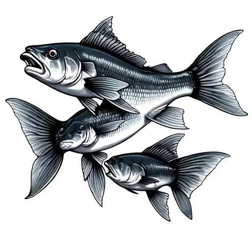 An Old Fish Swimming Past Two Young Fish