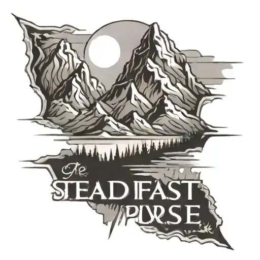 Steadfast Purpose Word With A Mountain Range