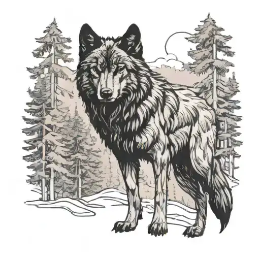 Black Wolf With A Forest