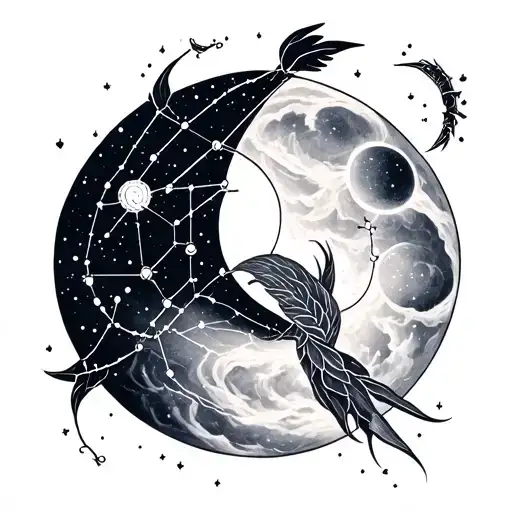 Sagittarius Constellation Intertwined With Cancer Zodiac Sign