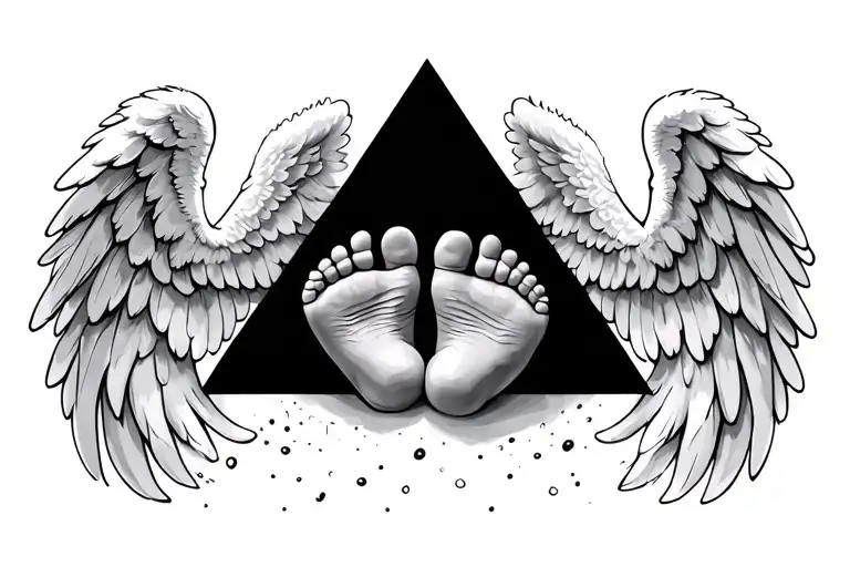 Angel Wings With Baby Feet On The Inside Triangle
