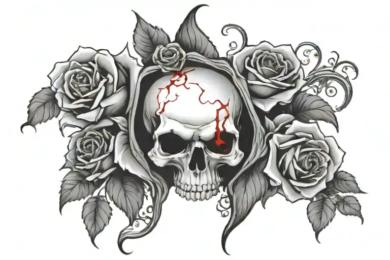 Vampire Skull And Blood Roses Surrounded