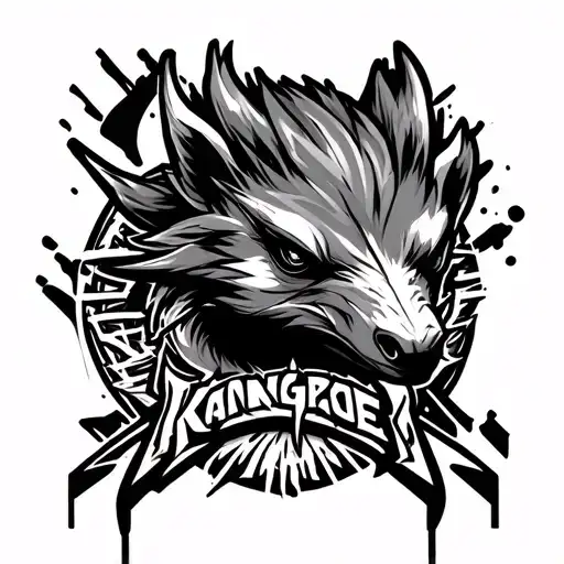 Make A Kangeroe Tattoo For A Man Black And White With Graffiti Style And Game Style