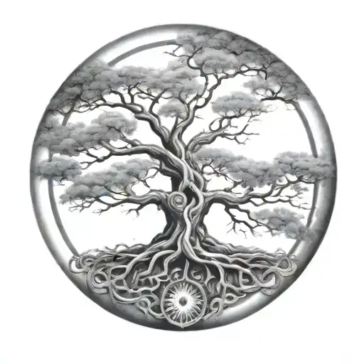 Tree Of Life Surrounded By Ouroboros