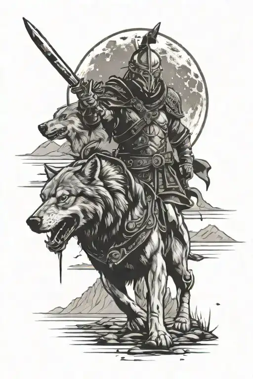 Gladiator 5 Wolves Landscape And Moon Background