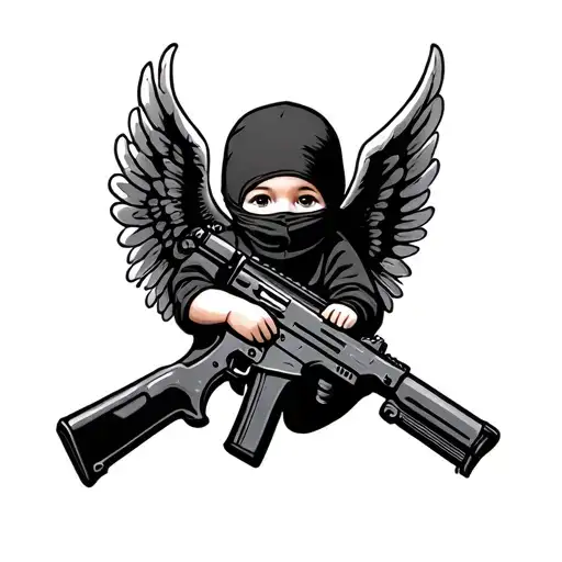 Baby Angel With Balaclava Holding Ak 47