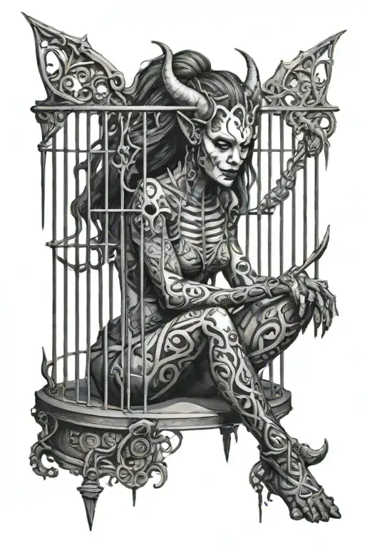 Female Demon In A Cage View