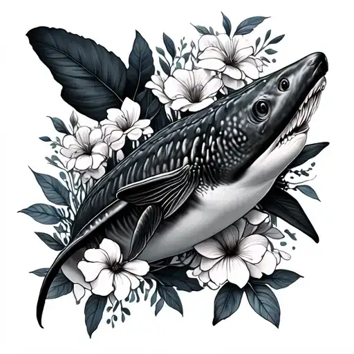 Whale Shark Surrounded By Flowers