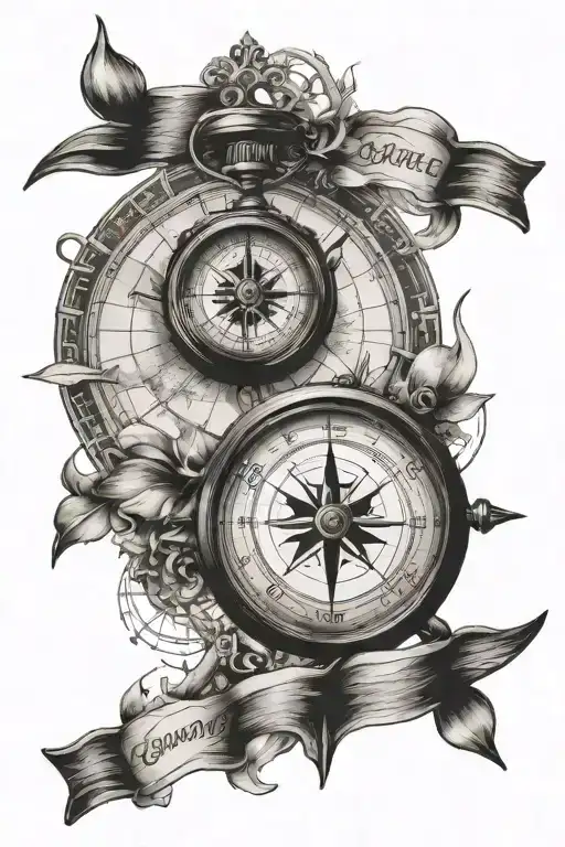 Map And Compass Clock Time Tattoo