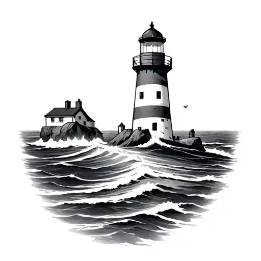 Lighthouse In The Sea In Stripes