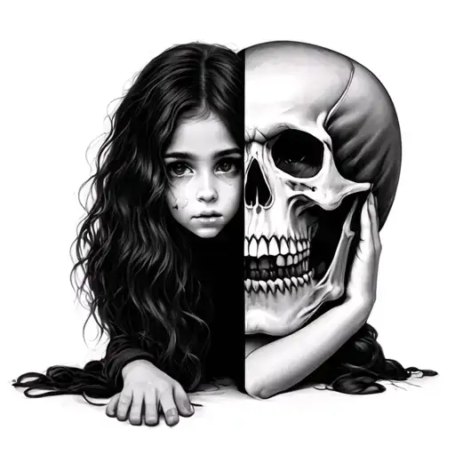 Girl On Floor With Half A Face And Half A Skull
