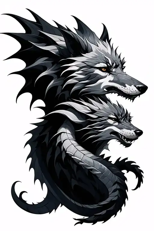 Wolf And Dragon Wrapped Together