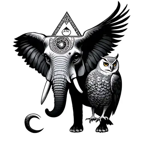 Eye Of Providence With An Elephant And Owl