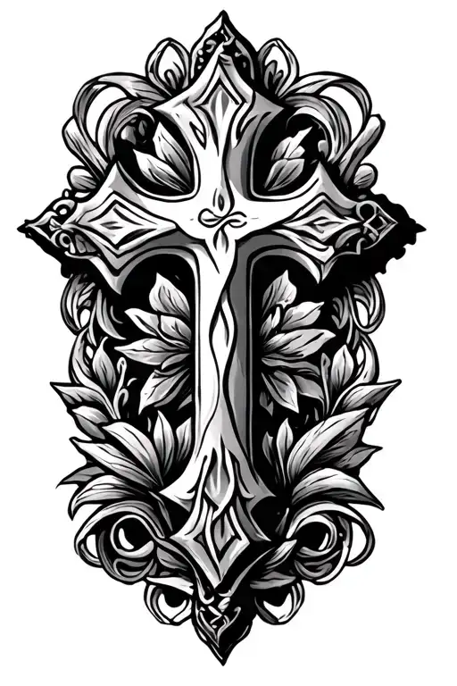 Filagree With Cross Tattoo Design