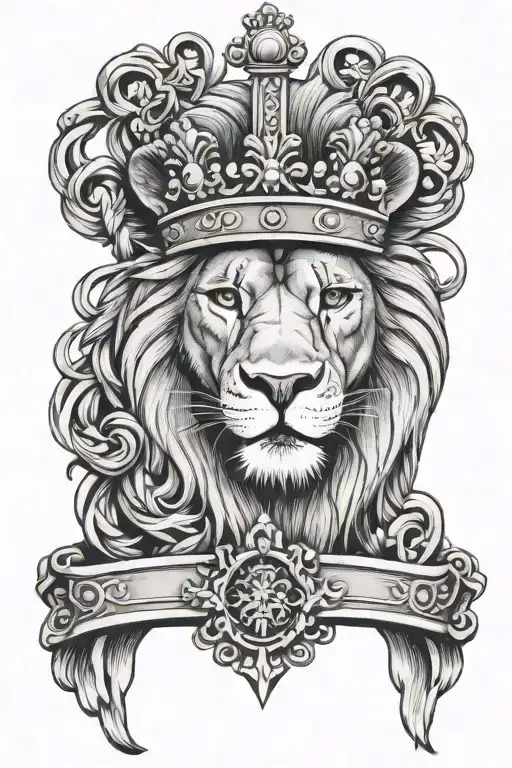 Lion Wearing A Crown On Top Of A Cross Intertwined
