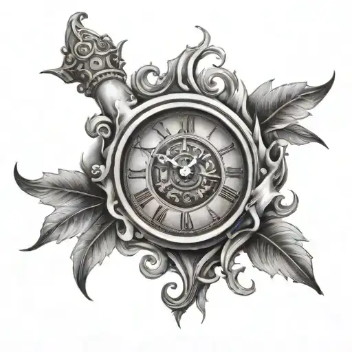 Roman Clock Surrounded By Flames