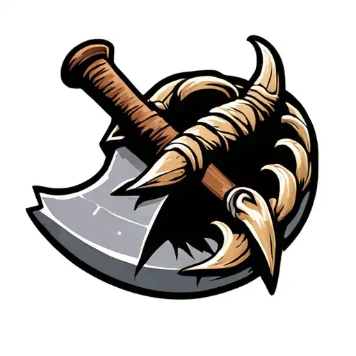 Bear Claw Wrapped Around Pickaxe Tattoo