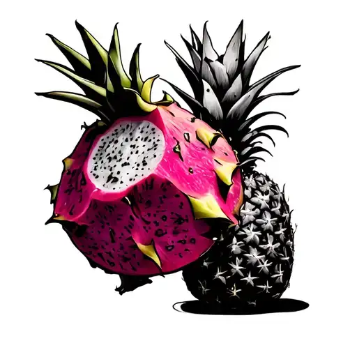 Dragon Fruit With A Slice Of Pineapple