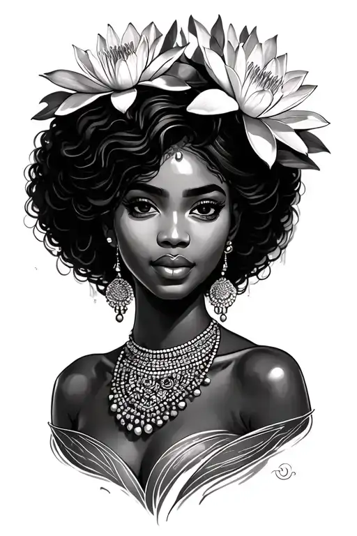 African Princess With Water Lily Crown