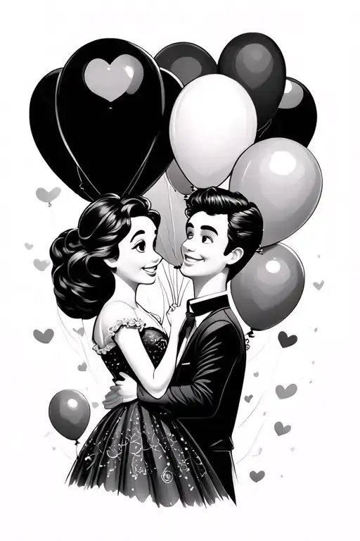 Disney Couple With Balloons Floating In The Sky