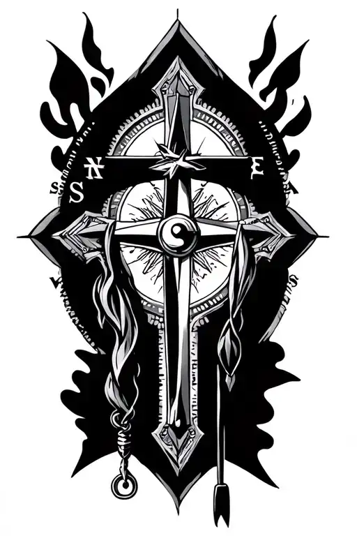 Compass And Jesus Cross Tattoo Featuring