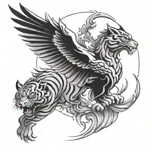 Can You Design A Shoulder Tattoo With A Tiger And A Phoenix In A Japanese Style