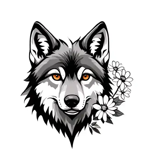 Small Wolf Outline With A Few Flowers Growing