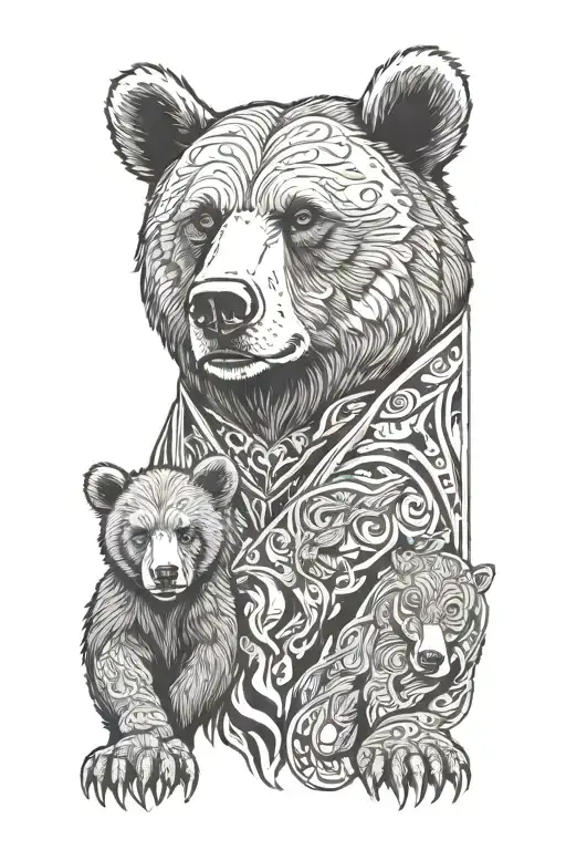 Papa Bear Protecting His Family Tattoo