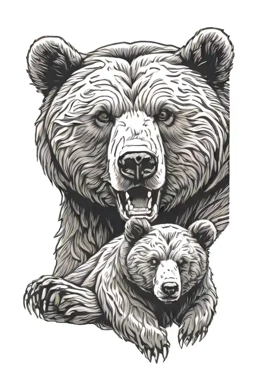 Feirce Bear Protecting His Family Tattoo