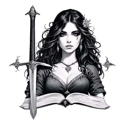 Feminine Fantasy Book With Sword