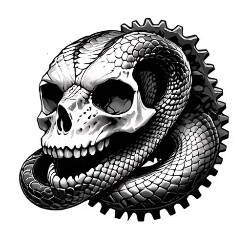 Snake Half Skull Around Gears