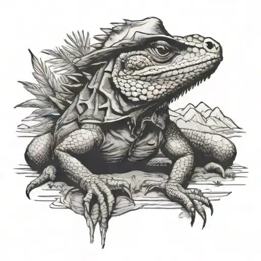 Cowboy Iguana Chilling In The Desert Landscape With A Beer