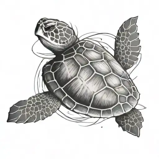 Swimming Sea Turtle With World Map On The Shell