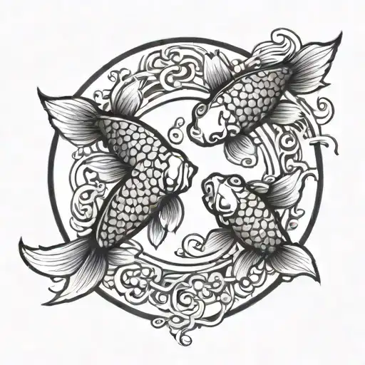 Two Koi Fish Swimming In Circle Tattoo With Space In The Middle