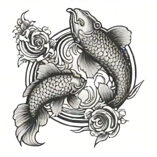 Two Koi Fish Swimming In Circle Tattoo With Space In The Middle